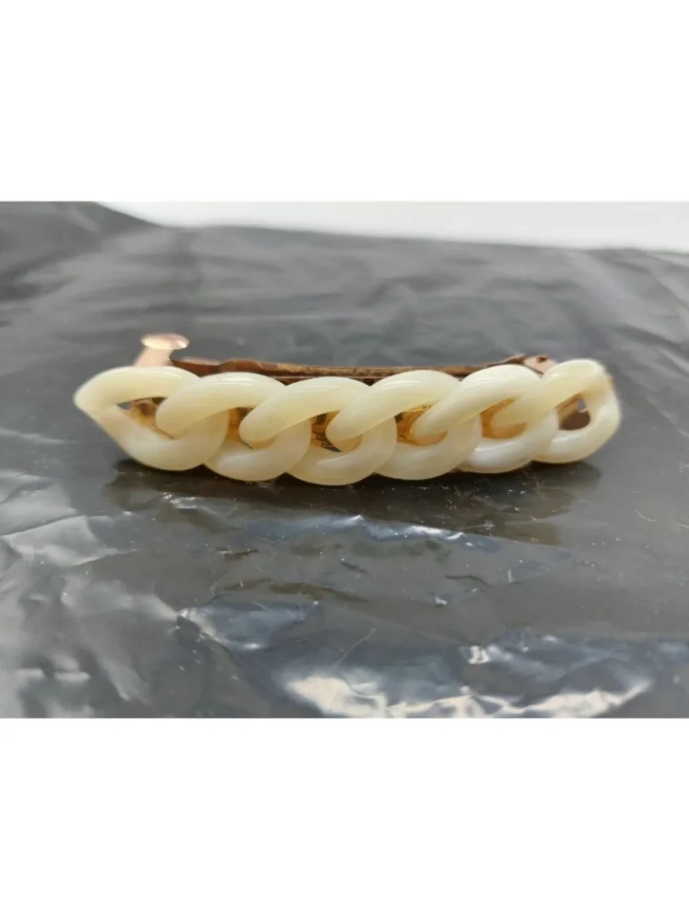 White Acrylic Hair Barrette Gold Tone Clip Weave Chain Style 3